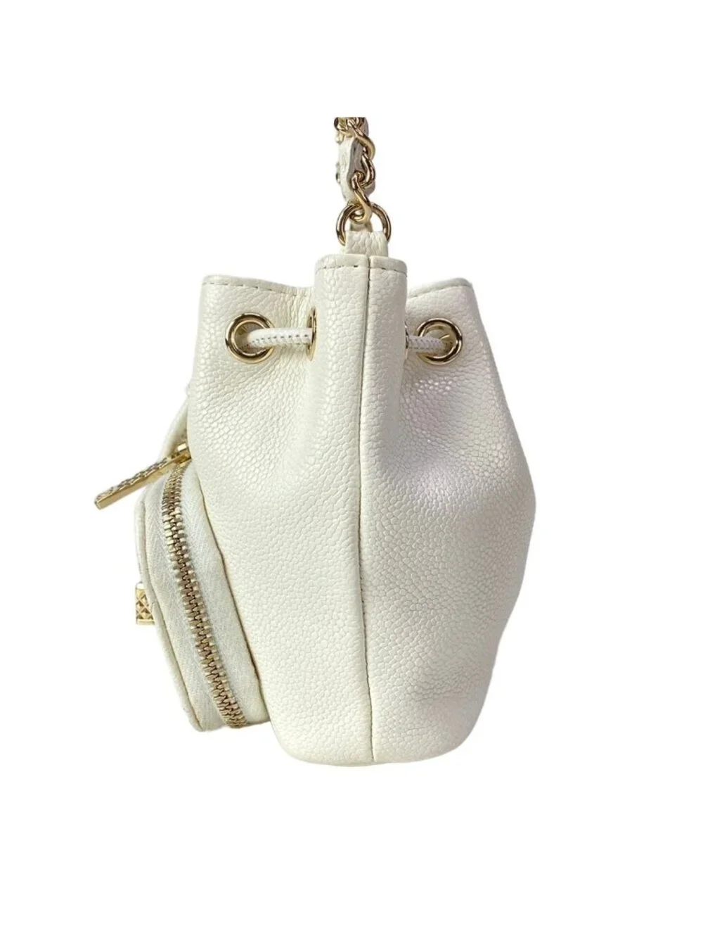 Chanel Shoulder Bag White Drawstring Gold Chain